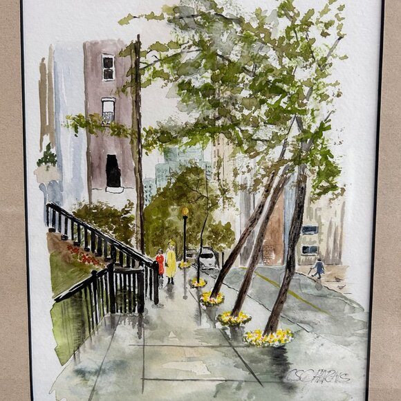 Citiscape Water Color Signed by Artist, Framed, Watercolor Art, - Picture 7 of 7